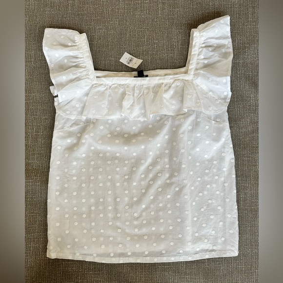 Ann Taylor Tops - Ann Taylor White Swiss Dot Ruffle Sleeve Top Size M 100% Cotton Blouse NWT